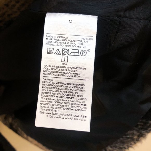 Old Navy Classic Wool Blend Black Cream Plaid V Neck Trench Coat Women's Medium - Picture 9 of 10